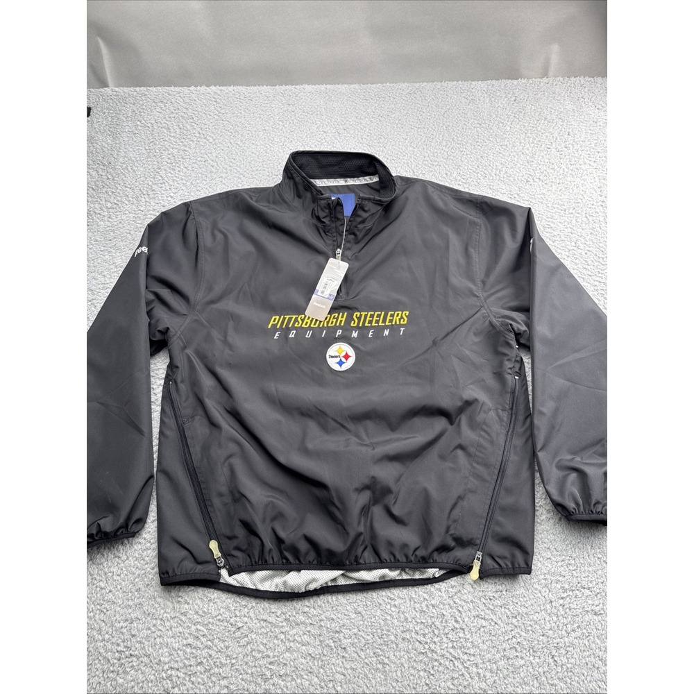 Reebok 1/4 Zip Pullover Mens Medium Black Solid NFL Steelers On Field Jacket